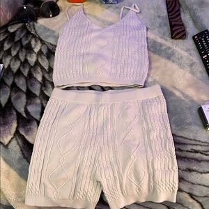 Daisy Cream Cable Knit Crop Top & Knit High-Waist Shorts Set